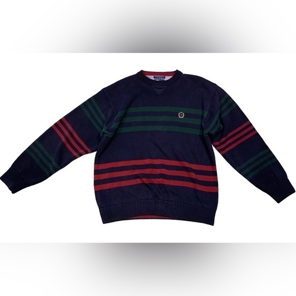 Vtg 90s Tommy‎ Hilfiger Mens XL Rainbow Striped Color Block Knit Sweater - Picture 1 of 5